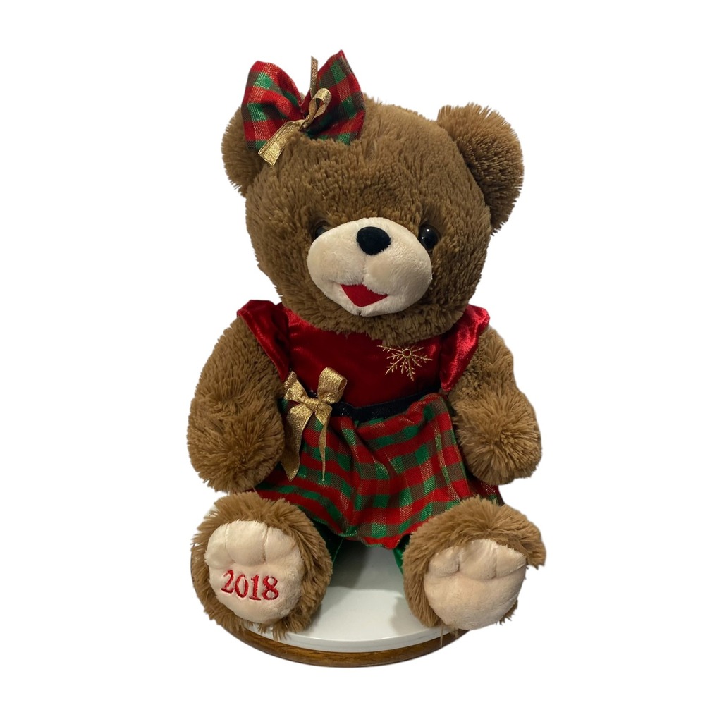 Snowflake Teddy 2018 Holiday Plush Bear Red Green Plaid Dress 20 Inch